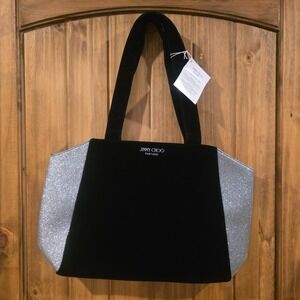Jimmy Choo Parfums Tote Bag Womens L Black Silver Glitter Gift Promo Shopper NWT